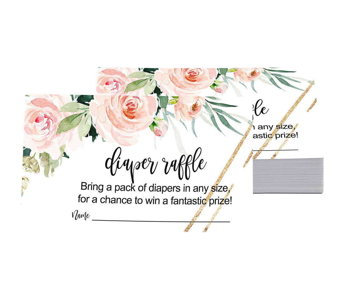 Graceful Floral Diaper Raffle Tickets - Baby Shower Game Inserts by Paper Clever Party, 50 Pack - Paper Clever Party