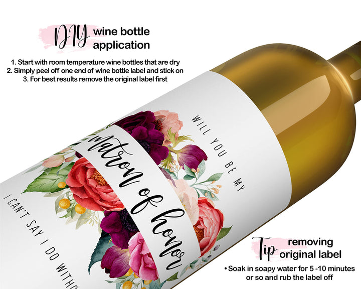 Wildflower Bridesmaid Wine Labels - 12 Pack - Charming Stickers for Wedding Party Invitations - Paper Clever Party