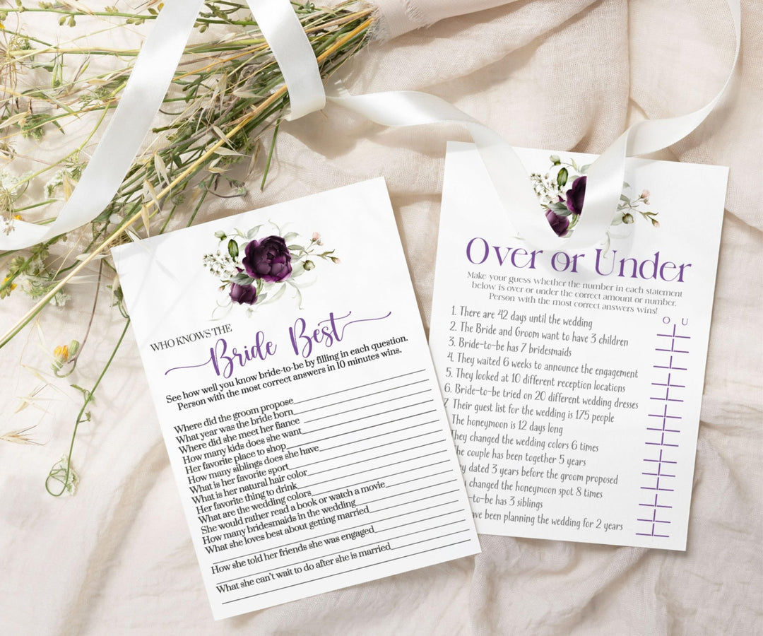 Purple Passion Bridal Shower Games Who Knows The Bride Best and Over or Under - Paper Clever Party