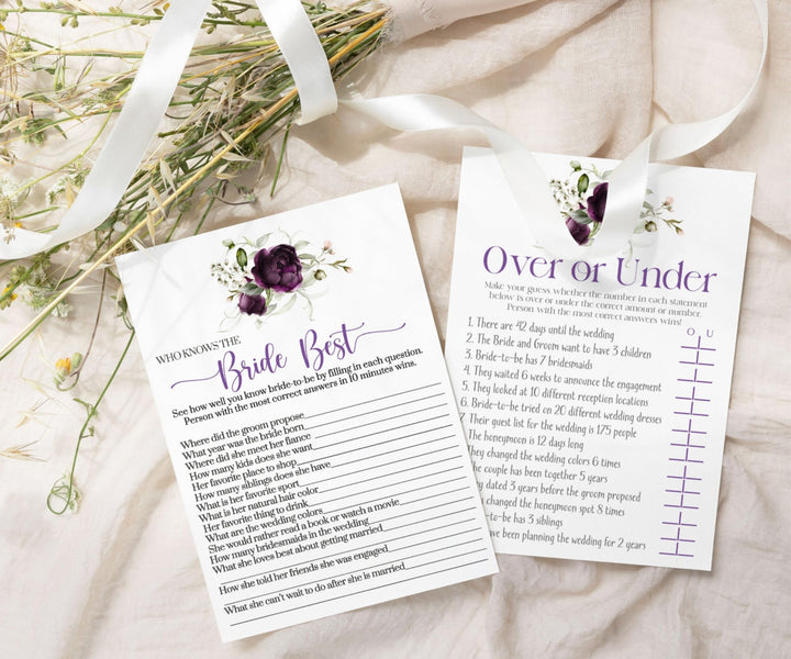 Purple Passion Bridal Shower Games Who Knows The Bride Best and Over or Under - Paper Clever Party