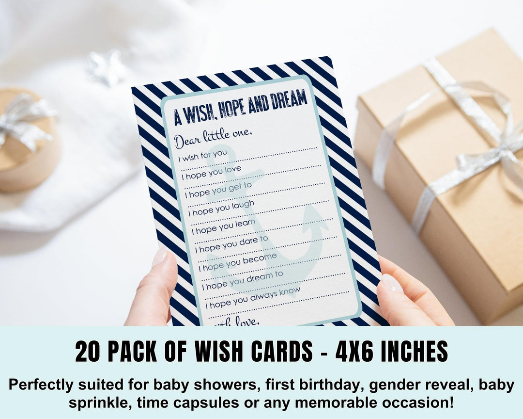 Nautical Boy Baby Shower Advice Cards - 20-Pack Keepsake Wishes, 4x6 Memory Activity Set - Paper Clever Party