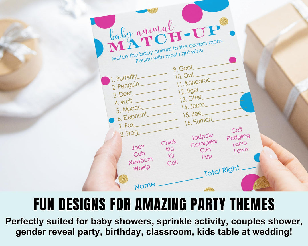 Gender Reveal Animal Matching Game Cards (25 Pack) - Paper Clever Party