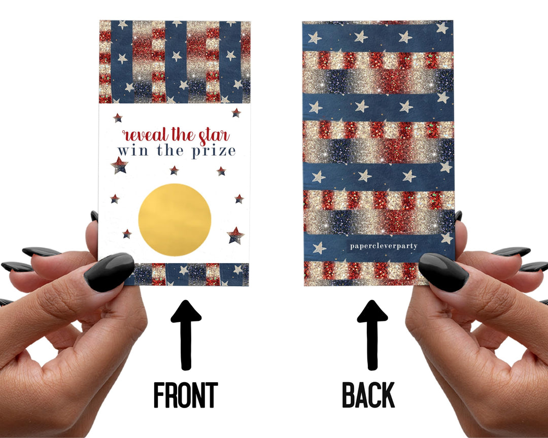 July 4th Festive Star Scratch Off Game Cards (30 Pack) - Win Scratchers for Party Games, Business Raffles, Picnics - Paper Clever Party