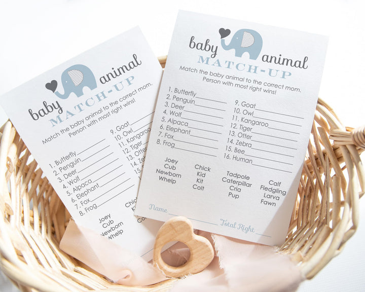 Elephant Baby Shower Game Cards Animal Matching (25 Pack) - Paper Clever Party