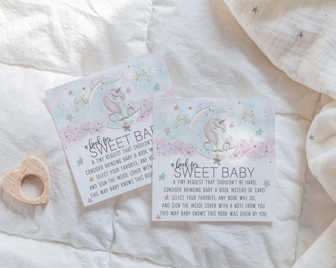 Paper Clever Party Unicorn Books for Baby Shower Request Cards, Invitation Insert Girls, 4x4, 25 Pack - Paper Clever Party