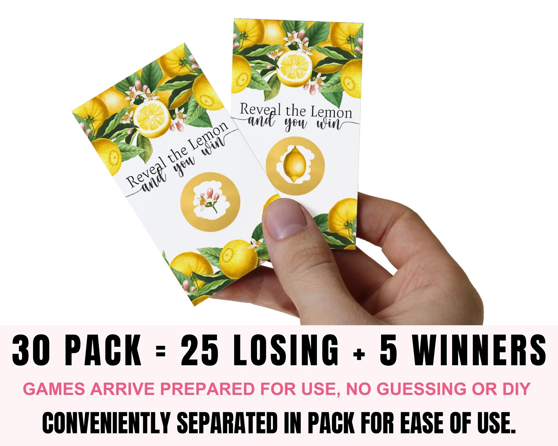 Showers, Wedding, Graduation, Lottery Ticket Scratchers, Prize Drawings, Lemon Favors, Greenery Ideas, 30 Card PackPaper Clever Party