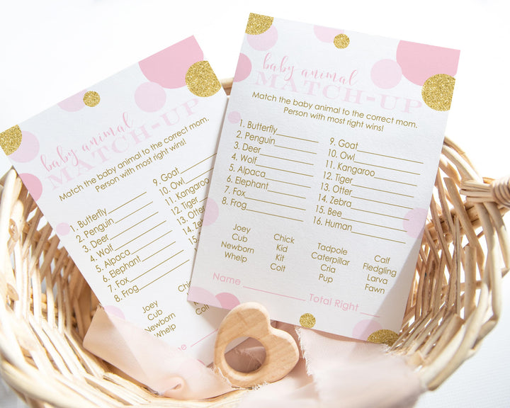 Pink and Gold Baby Animal Matching Game Cards (25 Pack) - Paper Clever Party