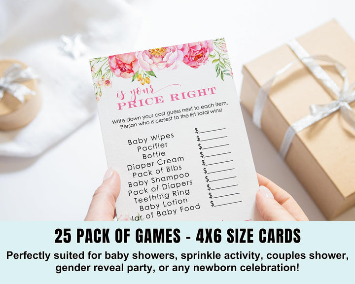 Cottage Floral Baby Shower Guess the Price Game - Rustic Country Flower Theme, Pink, Pack of 25 - Paper Clever Party