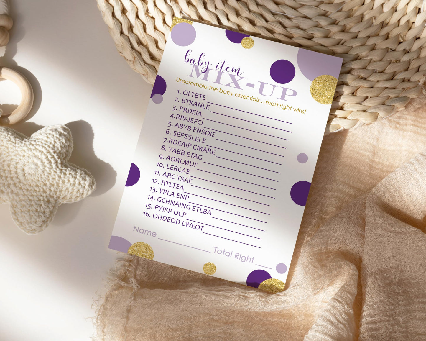 Gold Baby Shower Word Scramble Game Cards (25 Pack) Unscramble ActivityPaper Clever Party