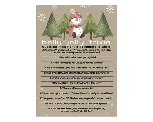 Snow Much Fun Trivia Game Holiday Party Activity with Movie and Song Questions for Adults, Office, Group, Rustic Thanksgiving, 5x7 Cards, 25 Pack, Version 3 - Paper Clever Party