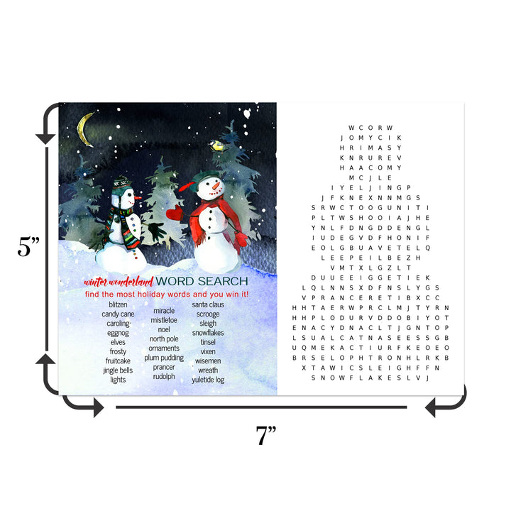 Snowman Christmas Game Word Search, Fun Holiday Party Activity for Thanksgiving, Groups Adults, Rustic Xmas 5x7 Cards, 25 Guests - Paper Clever Party