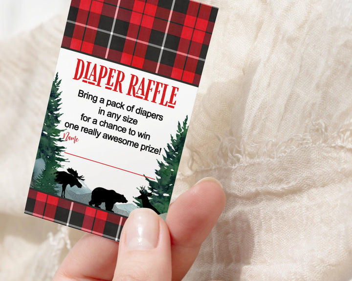 Lumberjack Diaper Raffle Tickets - Baby Shower Game Inserts by Paper Clever Party, 25 Pack - Paper Clever Party