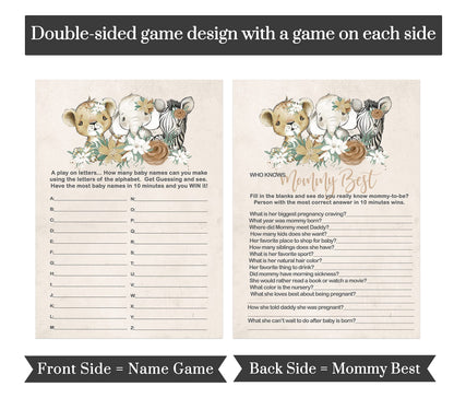 Flora Safari Baby Shower Games, GuessPaper Clever Party