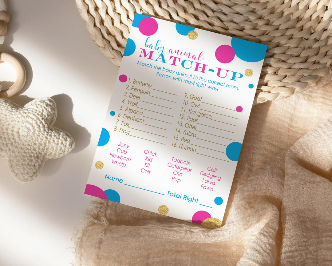 Gender Reveal Animal Matching Game Cards (25 Pack) - Paper Clever Party