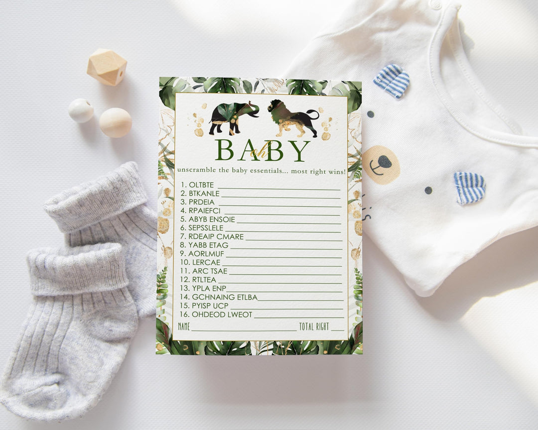 Tropical Jungle Baby Shower Word Scramble Game - Paper Clever Party