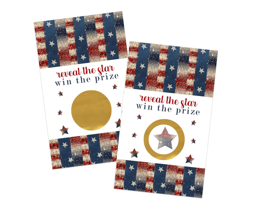 July 4th Festive Star Scratch Off Game Cards (30 Pack) - Win Scratchers for Party Games, Business Raffles, Picnics - Paper Clever Party