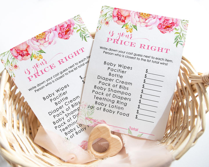 Cottage Floral Baby Shower Guess the Price Game - Rustic Country Flower Theme, Pink, Pack of 25 - Paper Clever Party