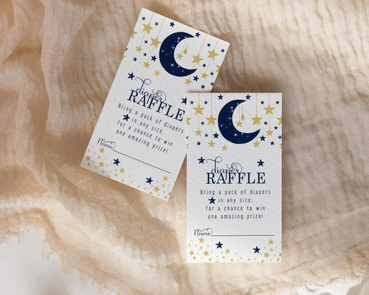 Twinkle Little Star Diaper Raffle Tickets for Boys - Baby Shower Game Inserts, 50 Pack - Paper Clever Party