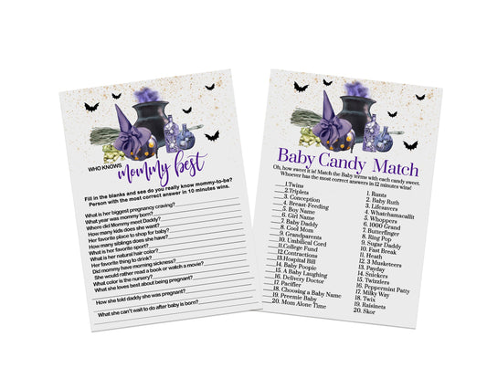 Gender Reveal, Purple Witch, Double Sided Cards, 5x7, 25 GuestsPaper Clever Party