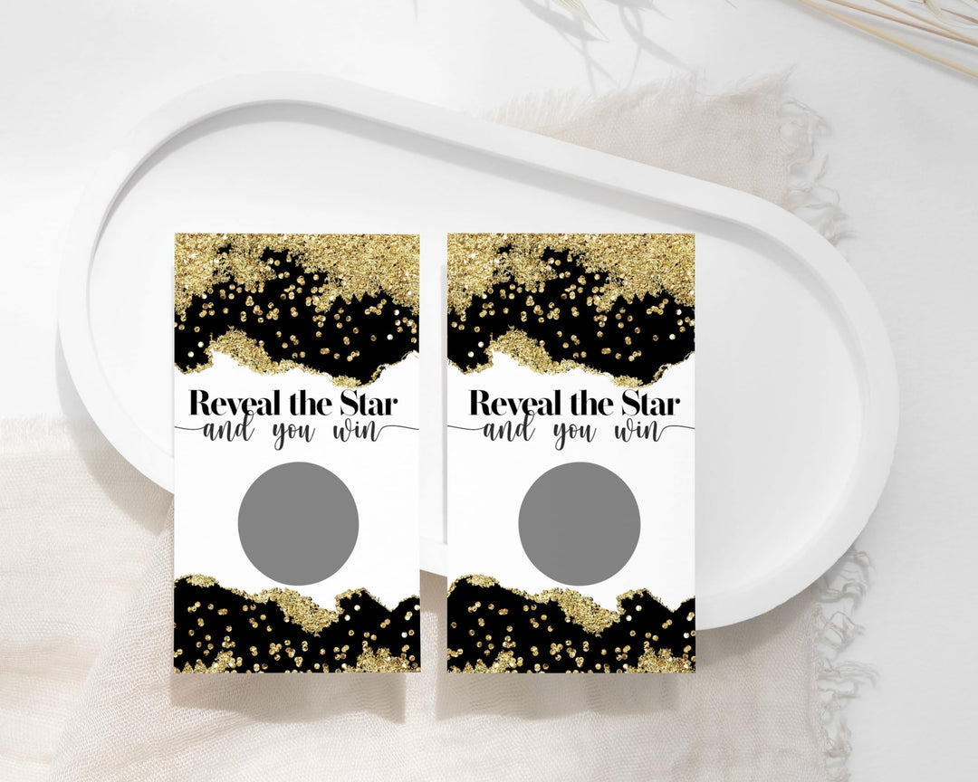 Black and Gold Elegant Scratch Off Games for Bridal Shower, All Occasions (30 Pack) - Raffle Ticket Ideas, Party Favors - Paper Clever Party