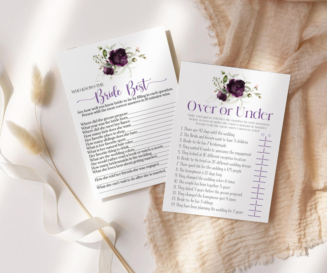 Purple Passion Bridal Shower Games Who Knows The Bride Best and Over or Under - Paper Clever Party