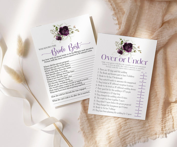 Purple Passion Bridal Shower Games Who Knows The Bride Best and Over or Under - Paper Clever Party