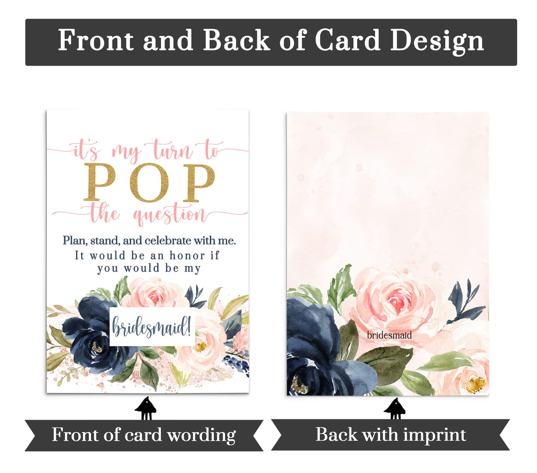 Pink and Gold Floral ‘Pop the Question’ Bridesmaid Cards (12-Pack) - Paper Clever Party