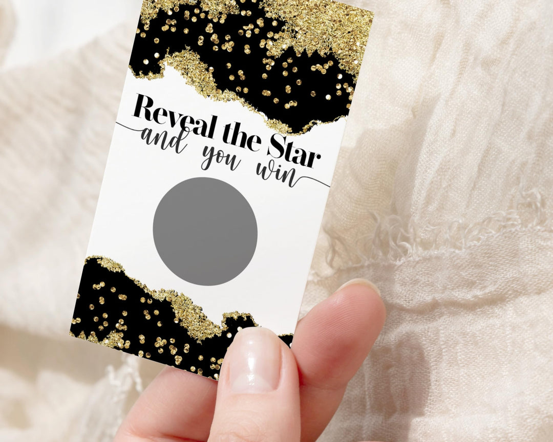 Black and Gold Elegant Scratch Off Games for Bridal Shower, All Occasions (30 Pack) - Raffle Ticket Ideas, Party Favors - Paper Clever Party