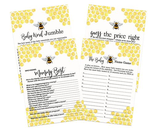Race, Gender Reveal Activities, Bumblebee Themed, 25 Guests, Double Sided, YellowPaper Clever Party