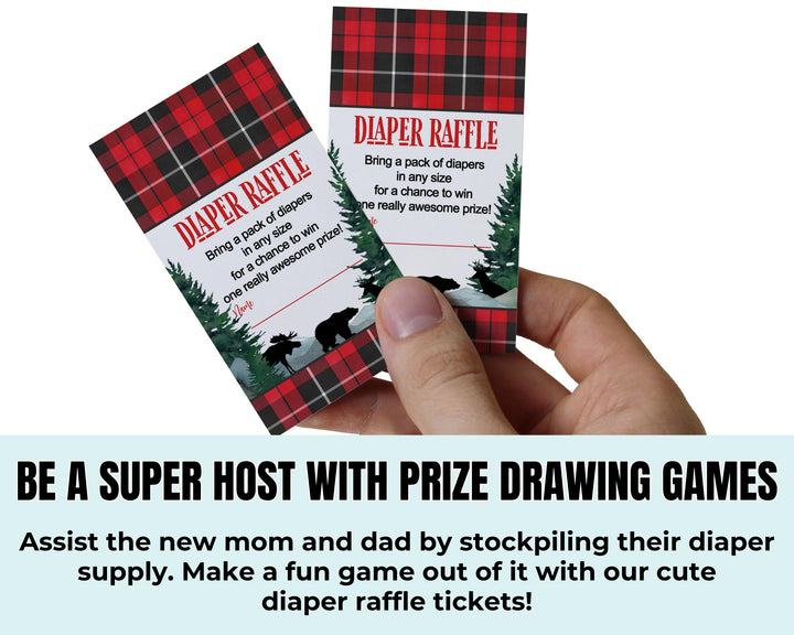 Lumberjack Diaper Raffle Tickets - Baby Shower Game Inserts by Paper Clever Party, 25 Pack - Paper Clever Party