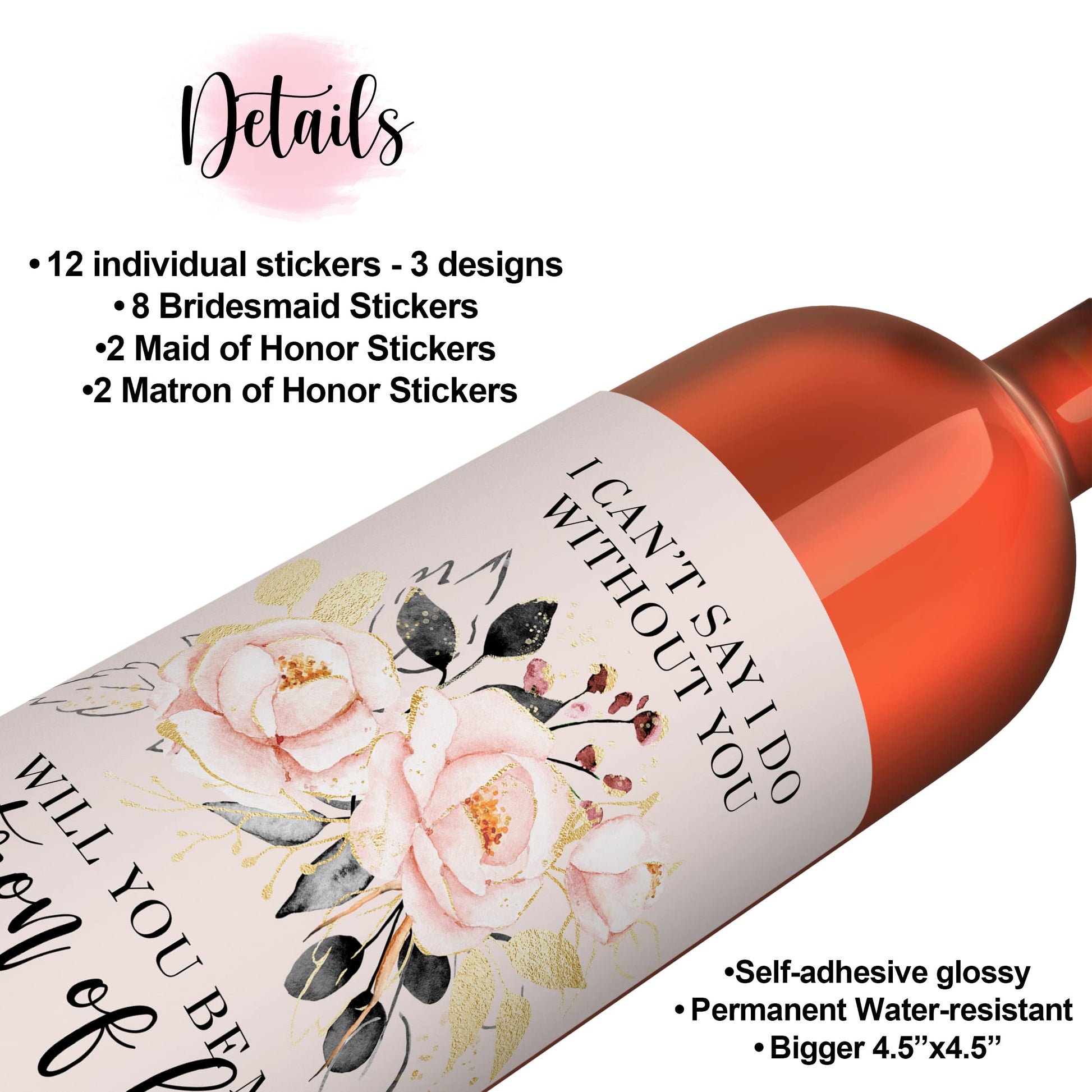 Modern Rose Bridesmaid Wine Labels MaidPaper Clever Party