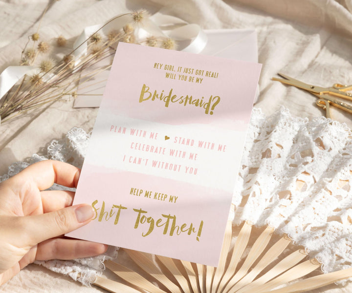 Blush and Gold Bridesmaid Proposal Cards (6-Pack) - Paper Clever Party