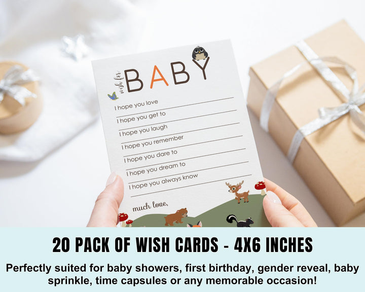 Woodland Baby Shower Advice Cards - 20-Pack Neutral Wishes, 4x6 Birthday Memory Guest Book Alternative - Paper Clever Party