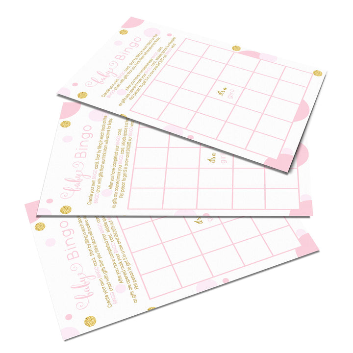 Baby Shower Bingo Game Cards - 25-Pack, Twinkle Little Star Theme, Pink & Gold Design - Paper Clever Party