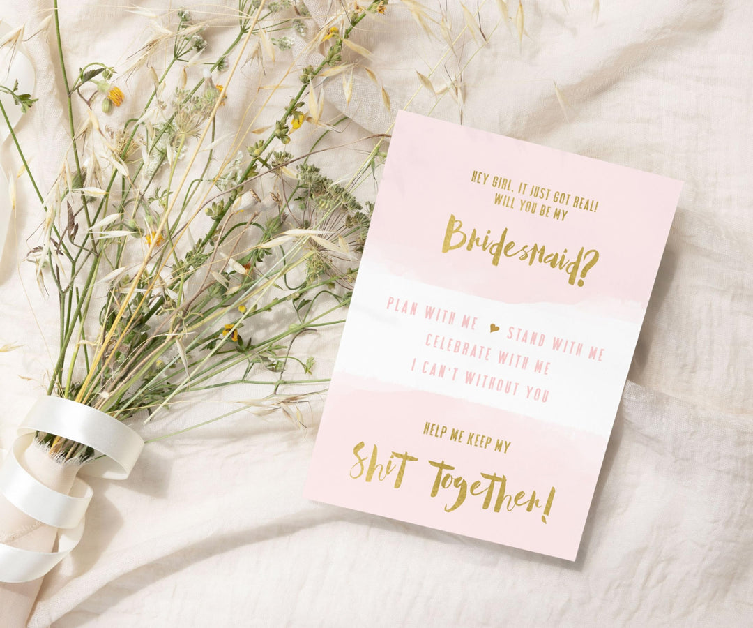 Blush and Gold Bridesmaid Proposal Cards (6-Pack) - Paper Clever Party