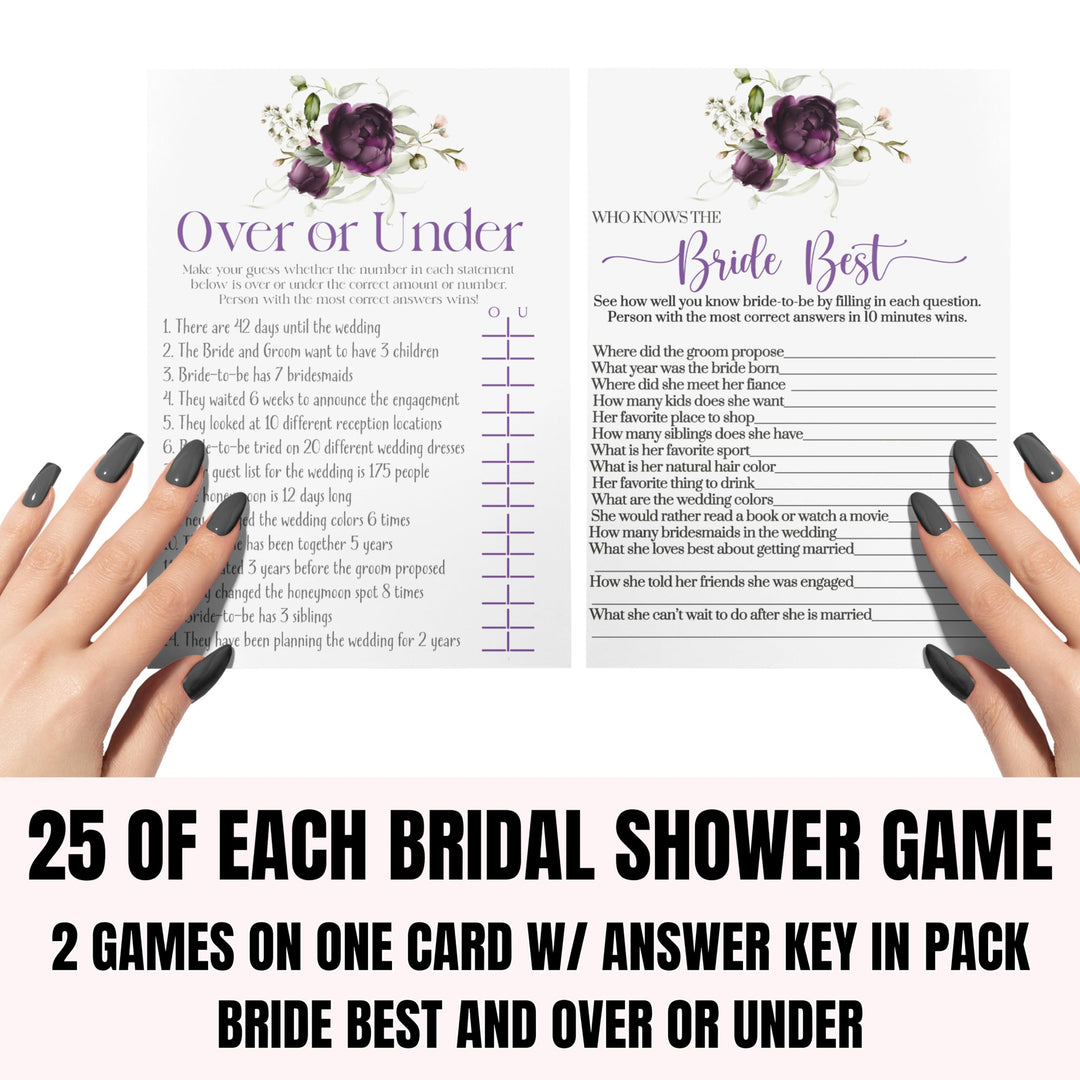 Purple Passion Bridal Shower Games Who Knows The Bride Best and Over or Under - Paper Clever Party