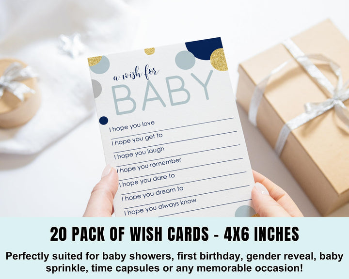 Navy & Gold Boy Baby Shower Advice Cards - 20-Pack Keepsake Wishes, 4x6 Memory Activity Set - Paper Clever Party