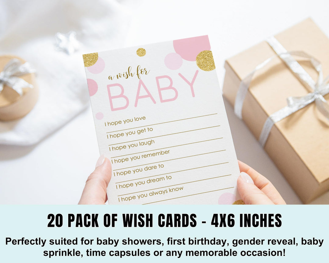 Pink & Gold Girl Baby Shower Advice Cards - 20-Pack Keepsake Wishes, 4x6 Memory Activity Set - Paper Clever Party