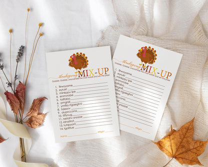 Thanksgiving Word Scramble Game, Turkey Dinner Party ActivityPaper Clever Party