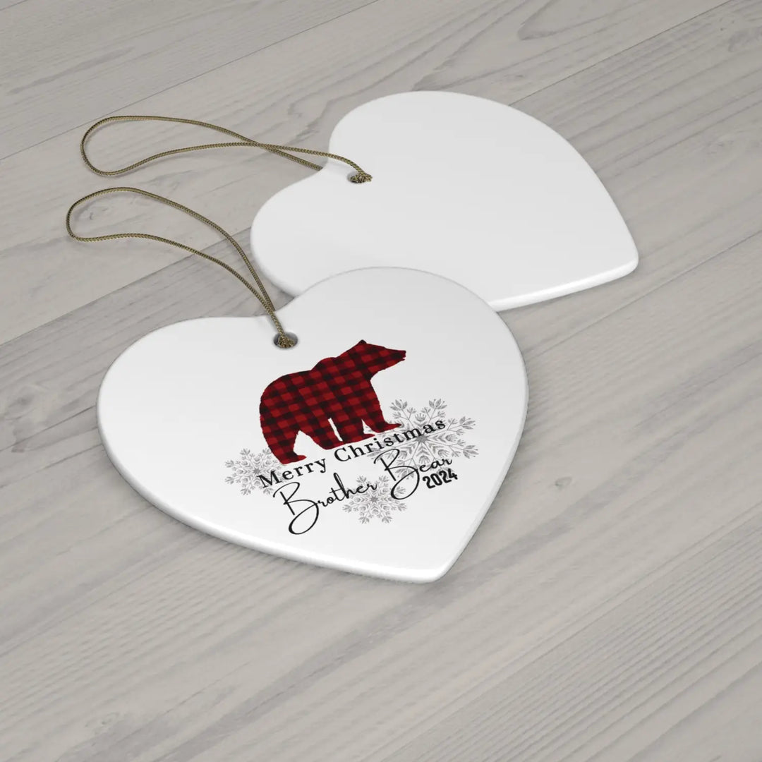 Ceramic ornaments brother bear red and black lumberjack christmas decoration set rustic holiday tree decor personalized