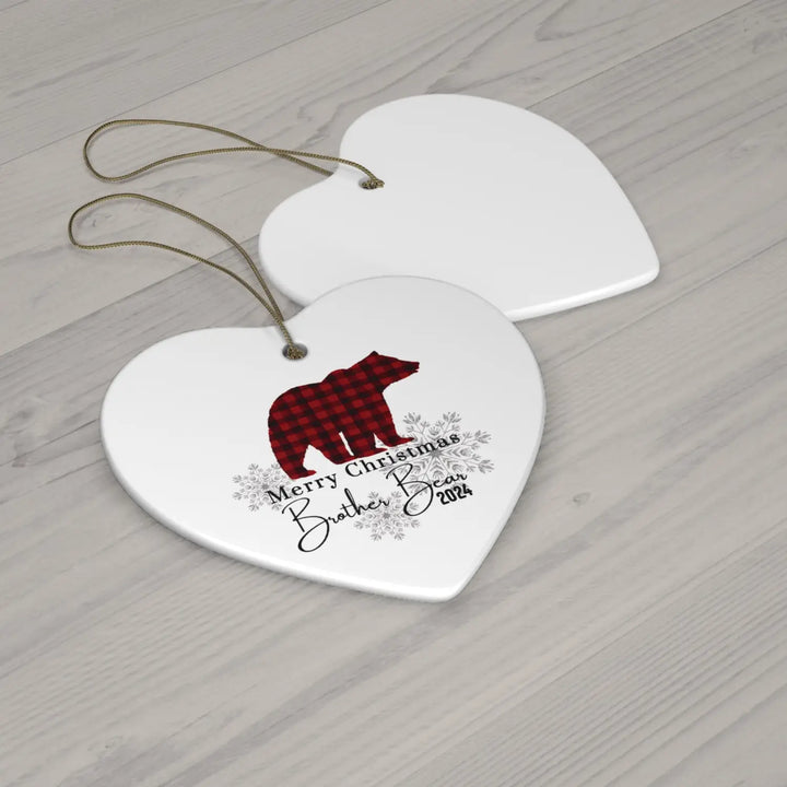 Ceramic ornaments brother bear red and black lumberjack christmas decoration set rustic holiday tree decor personalized