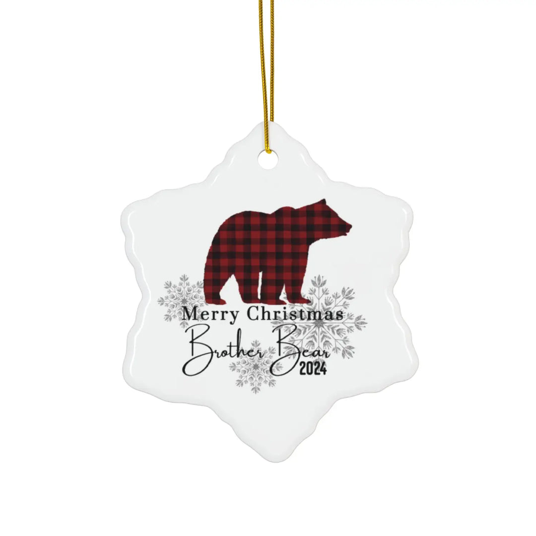 Ceramic ornaments brother bear red and black lumberjack christmas decoration set rustic holiday tree decor personalized