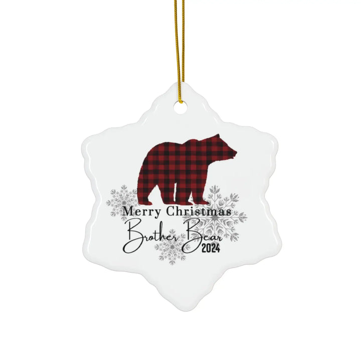 Ceramic ornaments brother bear red and black lumberjack christmas decoration set rustic holiday tree decor personalized