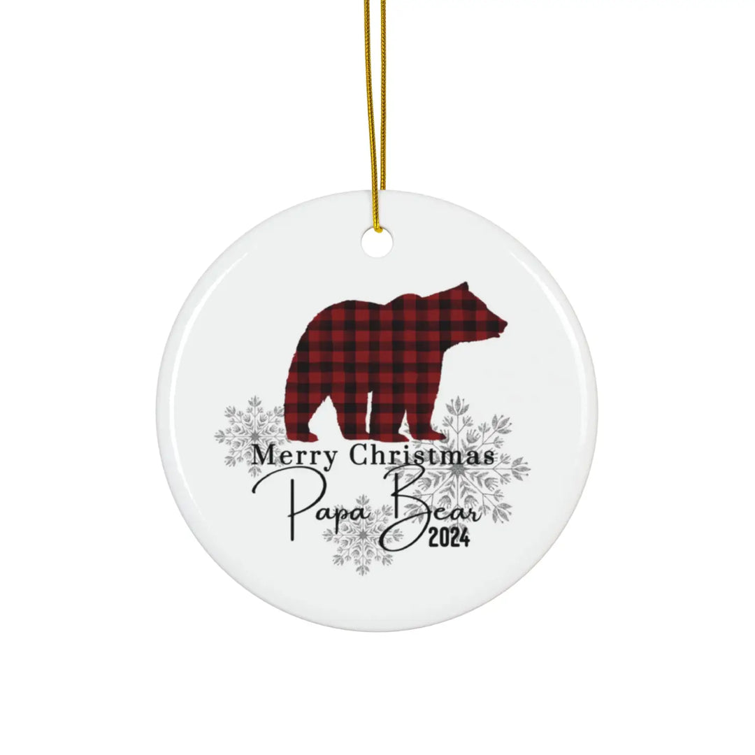 Ceramic ornament papa bear lumberjack design christmas decoration holiday decor family keepsake custom gift - circle