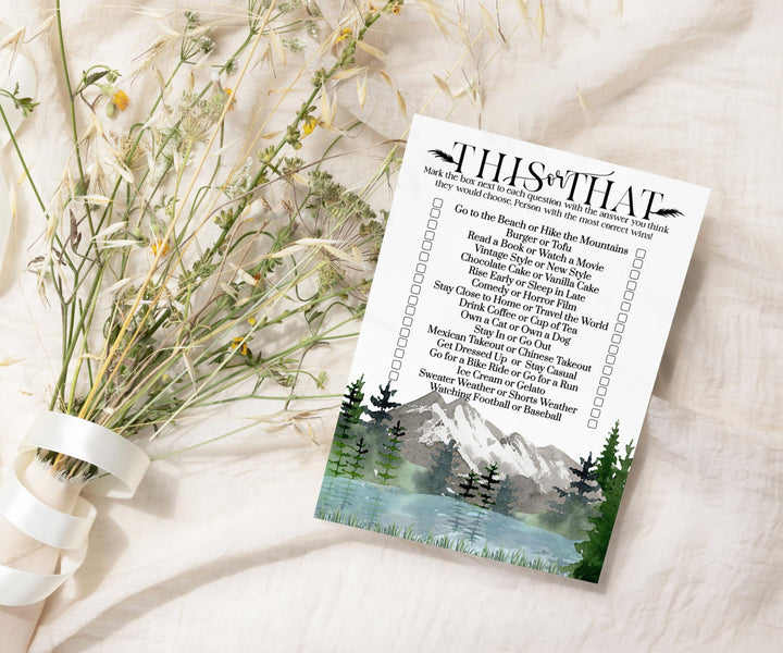 Rustic Mountain Adventure Would She Rather Bridal Shower Game - 25 Pack of This or That Birthday Party Activities - Paper Clever Party