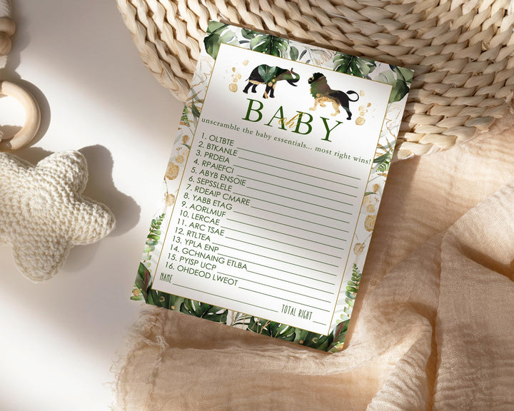 Tropical Jungle Baby Shower Word Scramble Game - Paper Clever Party