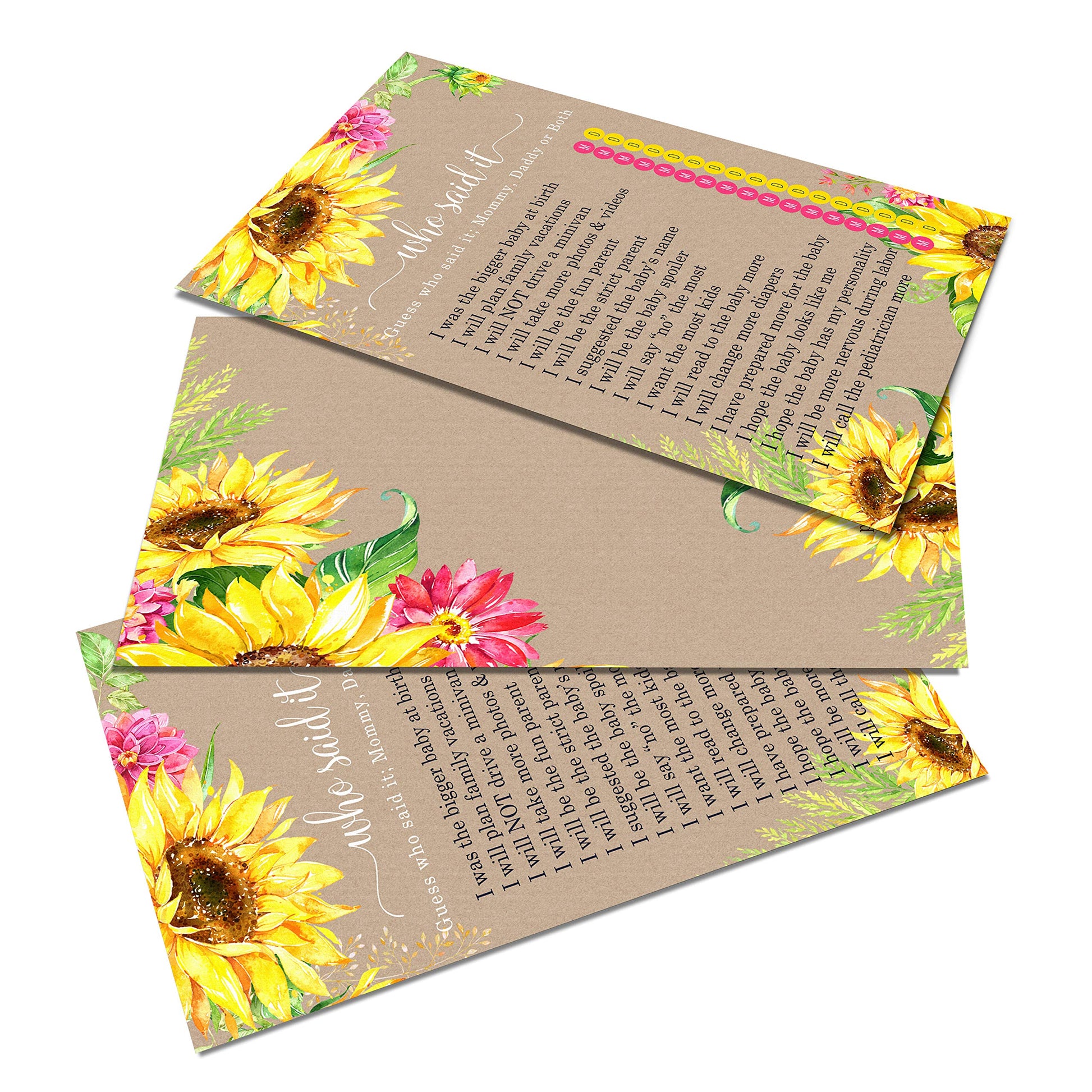 Parents Guessing Activity, Rustic Floral Autumn Theme Yellow, 25 PackPaper Clever Party