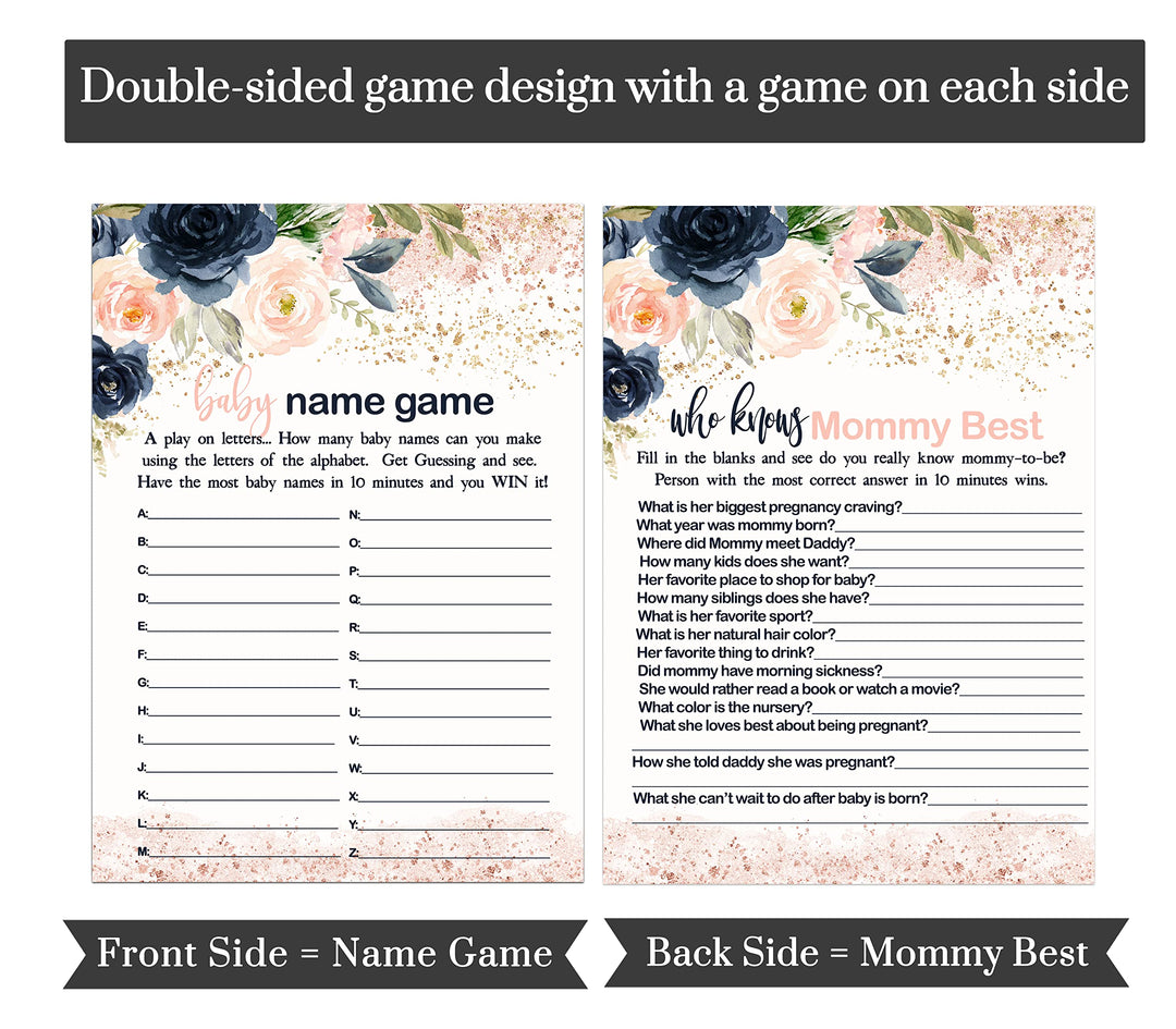 “Blushing Blossoms” - Floral Baby Shower Game Set for Girls, 5x7 Double-Sided Cards (25 ct) - Paper Clever Party