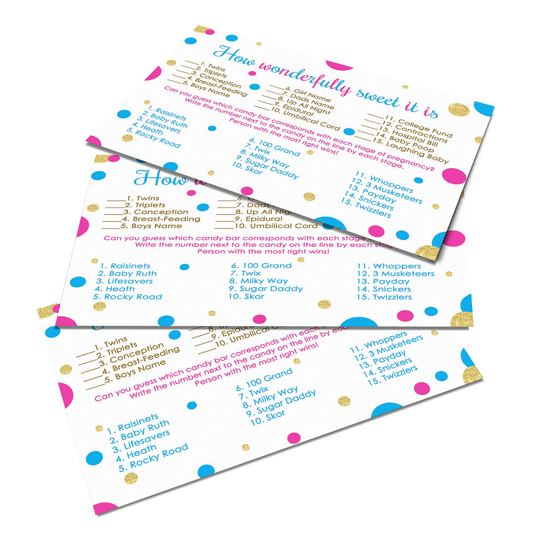 25-Card Gender Reveal Candy Guessing Game - Baby Shower Match Cards - Sprinkle Activity - Paper Clever Party