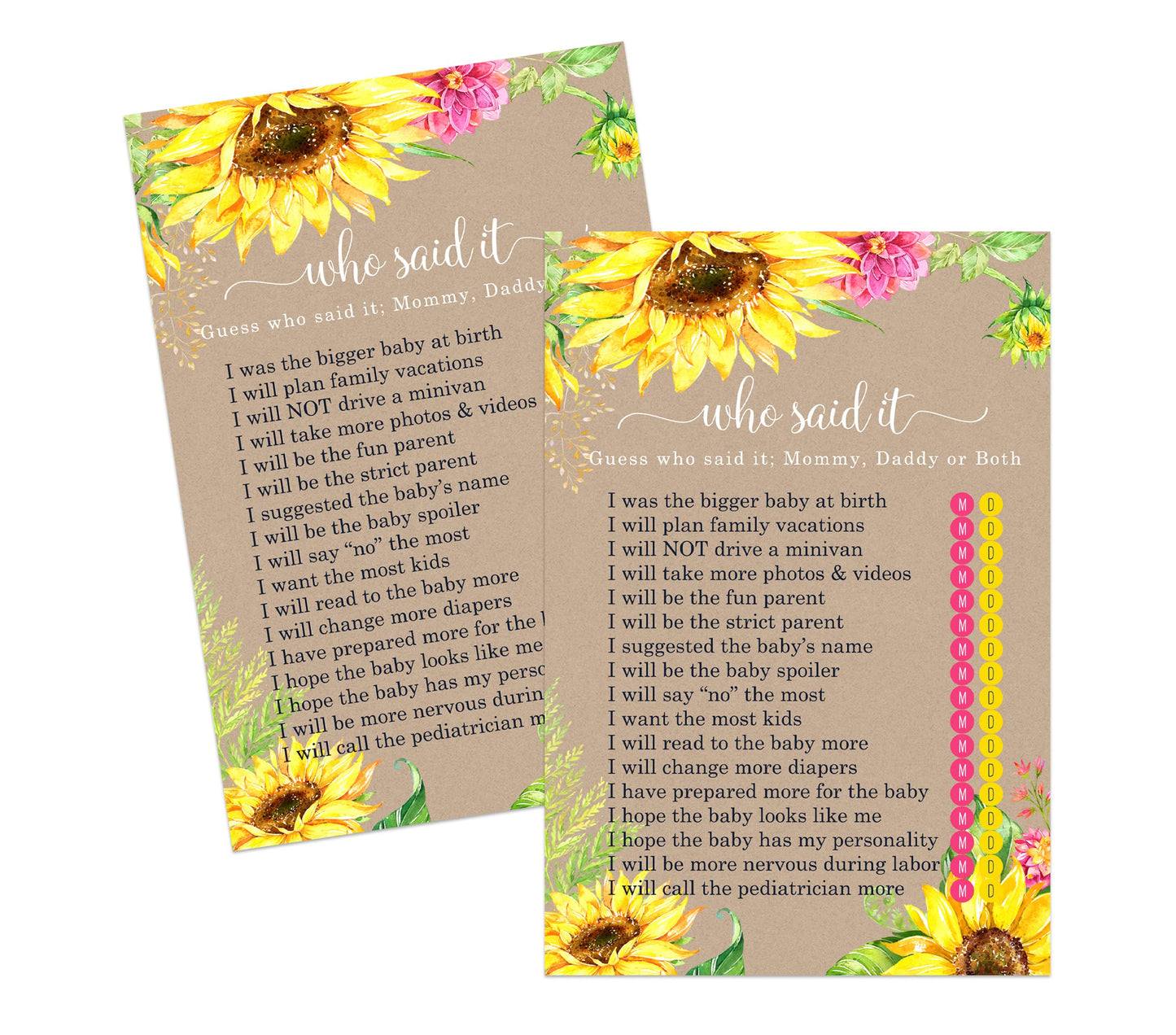 Parents Guessing Activity, Rustic Floral Autumn Theme Yellow, 25 PackPaper Clever Party